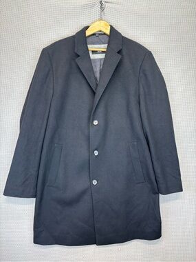 Hugo Boss Men's Cashmere Wool Coat Long Jacket 2XL Black 48” R Three Button